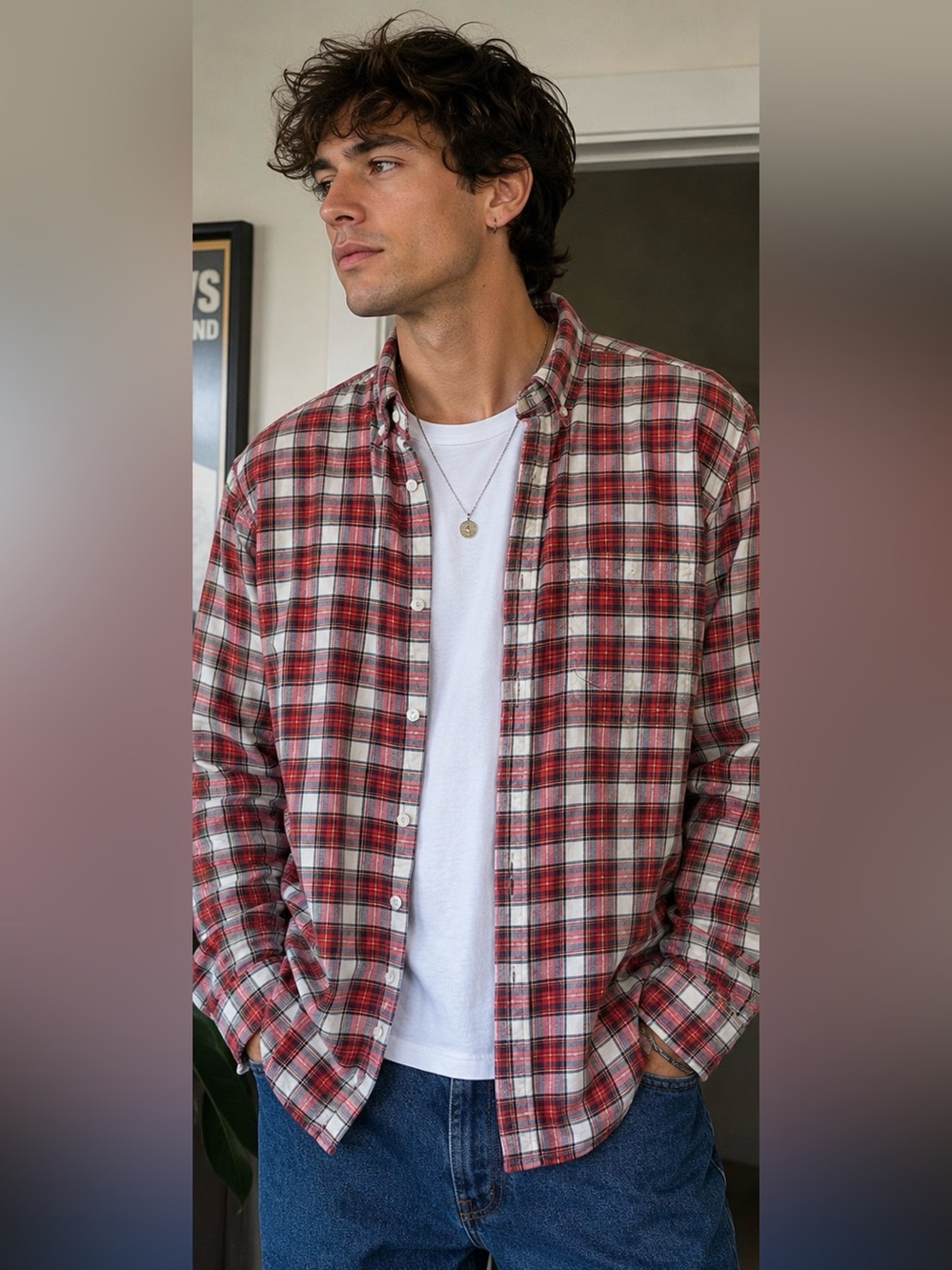 Denim & Supply Ralph Lauren Red and White Plaid Button-Down Shirt XL